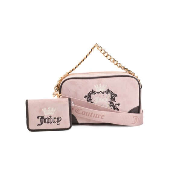 JUICY COUTURE Blush 3pc Velour Slim Camera Bag Set With Card Case - Picture 2 of 2